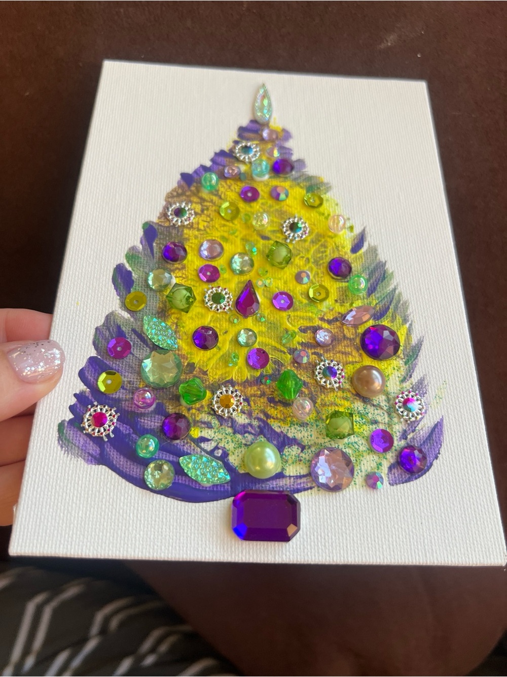 Purple, Lime & Gold Jeweled Christmas Tree – 5x7 Original - Picture 3 of 8